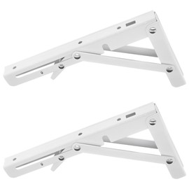 2 Pieces Heavy Duty Metal Folding Shelf Brackets – Triangular Right Angle Fixed Support for Home, Kitchen, Office, and Walls (White, 8 Inch)