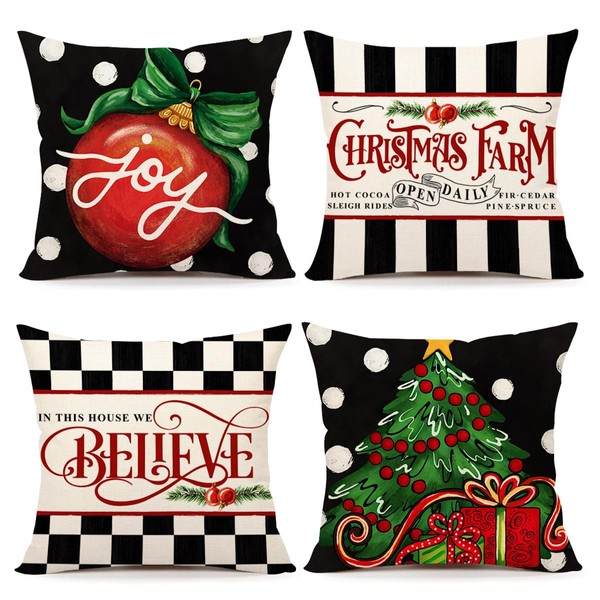 4TH Emotion Christmas Pillow Covers 18x18 Set of 4 Xmas