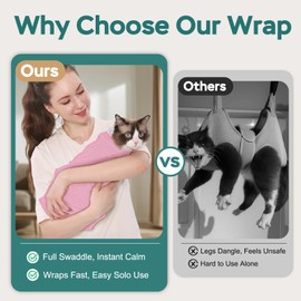 Pawfun Self-Adhesive Cat Grooming Wrap, Cozy Cat Wrap for Cutting Nails, Breathable Anti-Scratch Cat Swaddle Bag for Brushing, Ear Cleaning, Medication, Injections, Pink L
