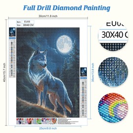 Jawecci Diamond Painting Adults, 5D Wolf Diamond Painting Pictures Adults Beginners, DIY Round Stones Animals Diamond Art Set Diamond Painting Children for Home Decor 30 x 40 cm