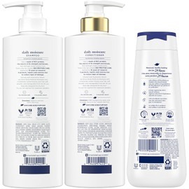 Dove Daily Moisture Shampoo & Conditioner Set with Deep Moisture Body Wash – Deep Hydration for Revitalizing Dry Hair and Skin (3-Piece Set)