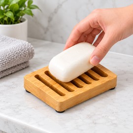 Bamboo Soap Dish for Bathroom & Shower – Self-Draining Design for Keeping Bar Soap Drier