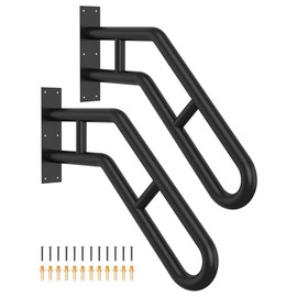Frossvt Wall Mount Handrail, Outdoor Grab Bar - 25.8" Bent Black Handrail (2-Pack) for Garage, Porch, Garden Stairs
