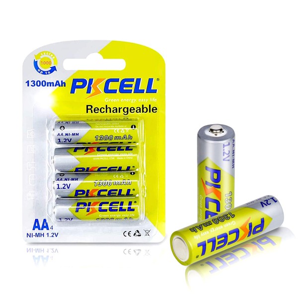 PKCELL Baterías AA Recargables, batería NiMH Doble A de 1300 mAh 1.2 V, 4 Unidades