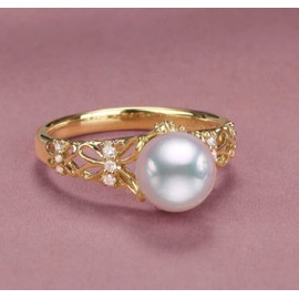 HUKQBUNX 18K gold natural freshwater pearl pearl pearl butterfly flower open ring women's fashion shiny ring adjustable, Pearl, No Gemstone