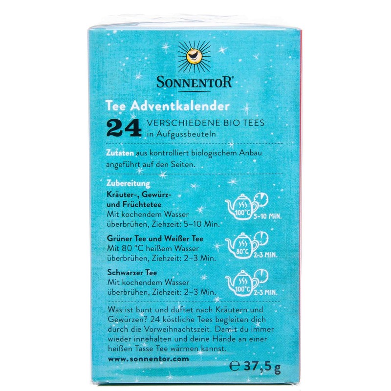 Sonnentor Tea Advent Calendar with 24 Infusion Bags Organic Pack