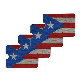 Rustic Distressed Puerto Rico Flag Wood Look Credit Card RFID Blocker Holder Protector Wallet Purse Sleeves Set of 4