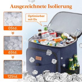 Lifewit 26L, 34 Cans, Insulated Cooler Bag, Large Cooling Backpack, Leak-proof Portable Lunch Bag, Soft Cool Box for Outdoor, Picnic, Beach, BBQ, Camping, Travel, Family, Dark Blue