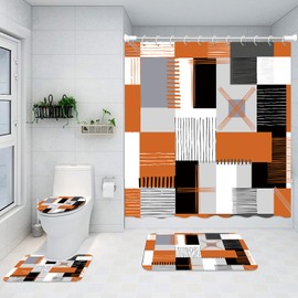 Fall Orange Shower Curtain Set 4Pcs with Bathroom Rugs