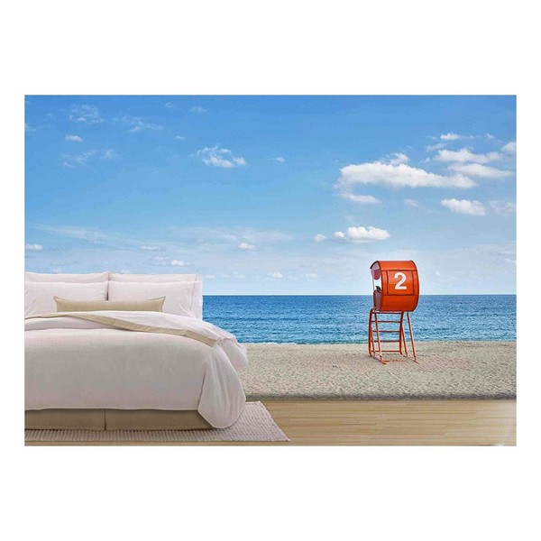 wall26 - Lifeguard Tower and Sandy Beach - Removable Wall Mural | Self-Adhesive Large Wallpaper - 66x96 inches