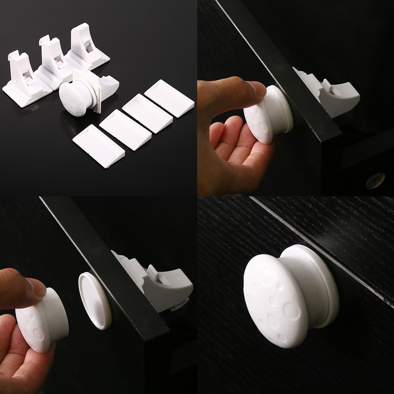 4Pcs White Magnetic Baby Child Kid Pet Proofing Cupboard Cabinet