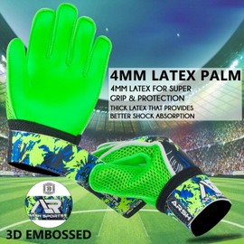 Arsh Sports Soccer Goalie Gloves, Football Goalkeeper Gloves for Kids Youth & Adult Strong Grip Finger Save 4mm Latex Finger Spine Protection (Green, Size 4 Suitable for 6-9 Years)