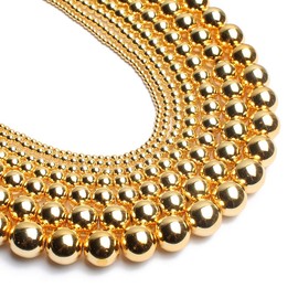 Song Xi 18K Gold Hematite Beads Round Loose Beads for Jewelry Making DIY Bracelets and Necklaces 6mm/60pcs