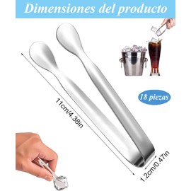 Pinzas Para Hielo, 18 Piezas Pinzas de Acero Inoxidable para Servir, Utensilios de Cocina para Buffet, Fiestas y Cafeterías, Pinzas de 11 cm para Cubitos de Hielo y Aperitivos