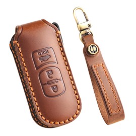 [ontto] Mazda Key Case, Key Holder, Key Cover, Leather, Compatible with CX-3, CX-7, CX-8, CX-4, Demio Miata, Verisa, CX-9, Axela, XD-T, Yaris Roadster, Accessories, Leather, Handmade, 3 button brown