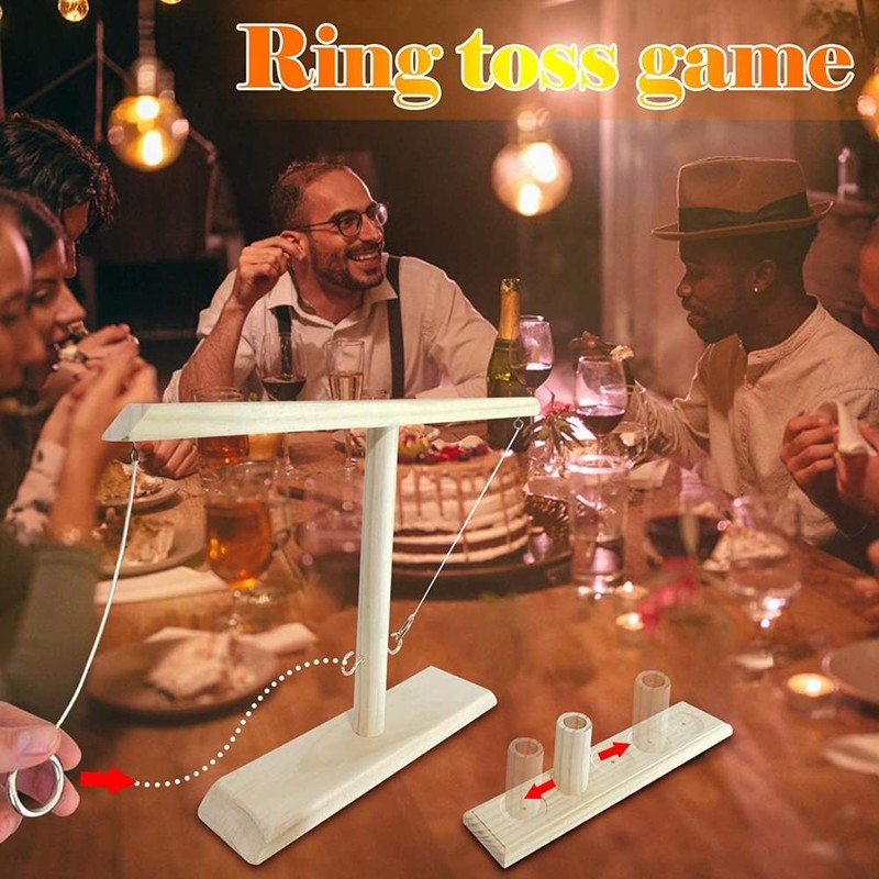 Toss Ring Game Bar Home Drinking Game Toy Wooden Battle