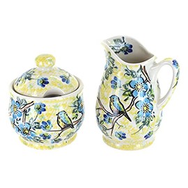 Blue Rose Polish Pottery Bluebird Garden Cream & Sugar Set