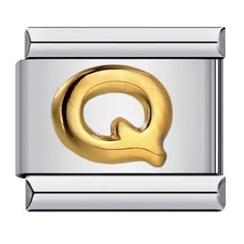 Q Initial Letter Name Alphabet Gold Silver 9mm Italian Charm Compatible With Nomination Bracelet