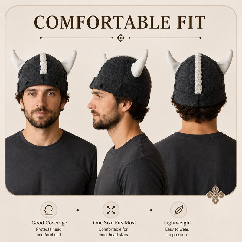 100% Wool Sauna Hat, Felt Viking Cap, Heat Protection Gray
