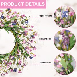 Artgar Spring Wreaths for Front Door - 26 Inch Spring Summer Front Door Wreath, Artificial Paper Flower Wreath for Indoor Outdoor Home Door Wall Window Wedding Background Decor (Purple Blue)