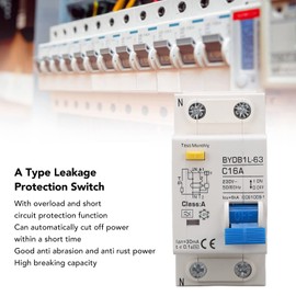 Fi Circuit Breaker AC 230 V 30 mA C16 1P+N Circuit Breaker Hat Rail Leakage Protection Overload Protection Residual Current Device FI/LS Switch Circuit Breaker