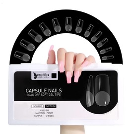 Beautilux Nail Tips, 552 Pieces, Medium Square Tips for Gel Nails, Transparent, 12 Sizes, Soft Full Cover Nail Tips for Home Manicure and Nail Salons Professional