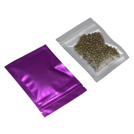 WACCOMT Pack 100pcs Zipper Lock Mylar Bags Smell Proof Foil Airtight Bags Front Clear Resealable Aluminum Foil Pack for Zip Food Storage Pouch Lock (10x15cm (3.9x5.9 inch), Matte Purple)
