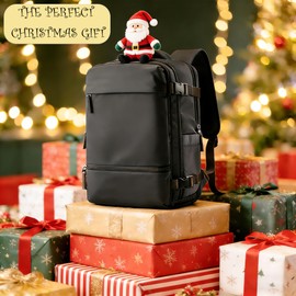 Travel Backpack Simple Durable Carry On Backpack with Shoe Compartment, Personal Item Travel Bag Flight Approved, Water Resistant Laptop Backpack for Women Men Weekender Business, Black