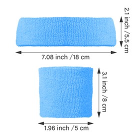 Macepason 18 Pieces Sweatband Set Headband Wristband Set Sports Sweatbands Set Striped Sweatband Set 80s Sweatbands 90s Headband 70s Headband for Women (Blue)