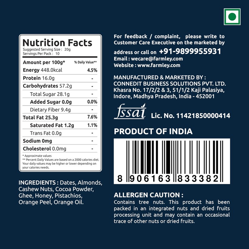 Farmley Protein Dates Bar Dark Choco Orange | Energy Bars