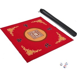 Mahjong Mat with 3 Dice, Anti Slip and Noise Reduction Table Cover for Mahjong, Poker, Card, Board & Tile Games (Red, 31.5 inches)