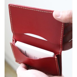 Polcolosso Business Card Holder with Gusset, Original Tochigi Leather, Made in Japan, red