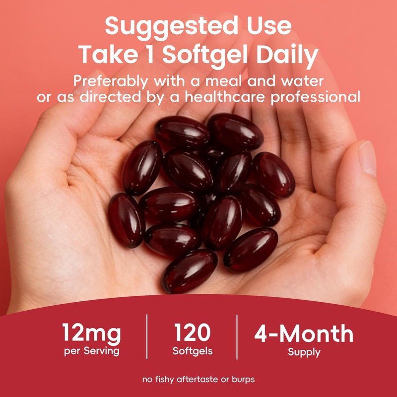 Astaxanthin 12mg with MCT Oil Softgels, Premium Astaxanthin Supplements Organic