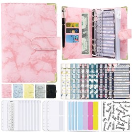 Budget Binder, Cash Envelopes for Budgeting, Money Organiser for Cash, 28 Pieces Budget Binder with Cash Envelopes, Marble 6-Ring Money Saving Binders (Pink)
