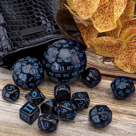 DollaTek 15 Piece Complete Polyhedral Dice Set D3-D100 Role Playing Table Games Black and Blue