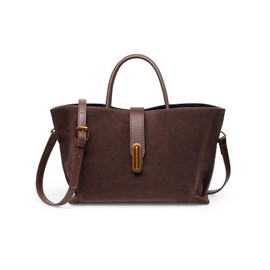 Chic PU Crossbody tote bags for women - Lock Clasp shoulder handbag for Work and Daily Use, Versatile Handbags for Women (Suede - Vintage Brown)