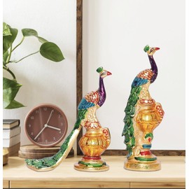 Hastcraft Metal Peacock Couple Statue-Multicolor Pair Figurine, Decorative Showpiece for Home Living/Bedroom, Office Beautiful Murti Sculpture Tabletop –Attractive Gift for Thanksgiving & New Year