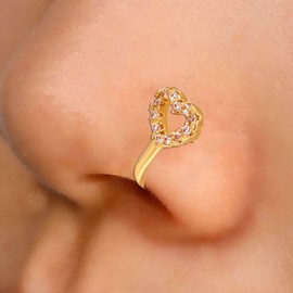 Andelaisi Punk Love Heart Clip On Nose Ring Gold Hollow Heart Nose Cuff Hoop Ring Vintage CZ Heart Fake Nose Ring Non Pierced Nose Ring Jewelry for Women