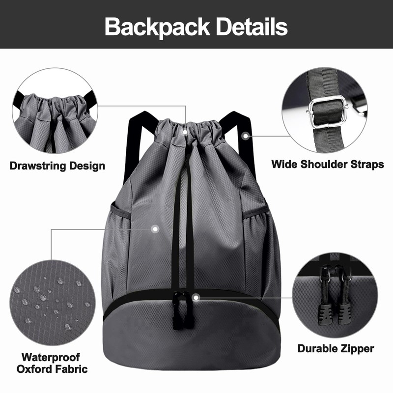 Hoedia Sports Drawstring Backpack - String Swim Gym Bag with