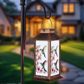 Outdoor Hanging Solar Lantern Waterproof Outside Hummingbird Pattern Landscape Lights for Porch Garden Yard Patio Pathway Decor Birthday Gifts for Women Mom Grandma
