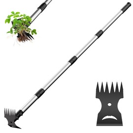 Ukiupop Long Handle Weed Puller Tool – 2-in-1 Handle Garden Hoe and Weed Rake, Hoe Garden Tool for Home Gardens, Lawns, and Yards