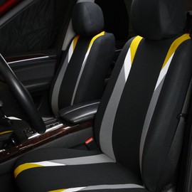 FH Group Front Set Cloth Car Seat Covers for Low Back Car Seats with Removable Headrest, Universal Fit, Airbag Compatible Car Seat Cover for SUV, Sedan, Van, Yellow