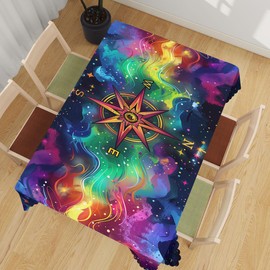 XYJFZL Compass Tie Dye Table Cloth Rectangle Tables Antique Fantasy Fairy Tale Polyester Tablecloth Kitchen Table Cover for Dining BBQ Picnic Coffee Table 52 x 70 Inch 4-6 Seats