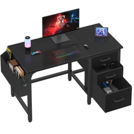 Lufeiya Lufeiya Computer Desk with File Drawers Cabinet, 47 Inch Reversible Home Office Desks with Filing Cabinet for Small Space, Gaming Study Writing Table PC Desks, Black