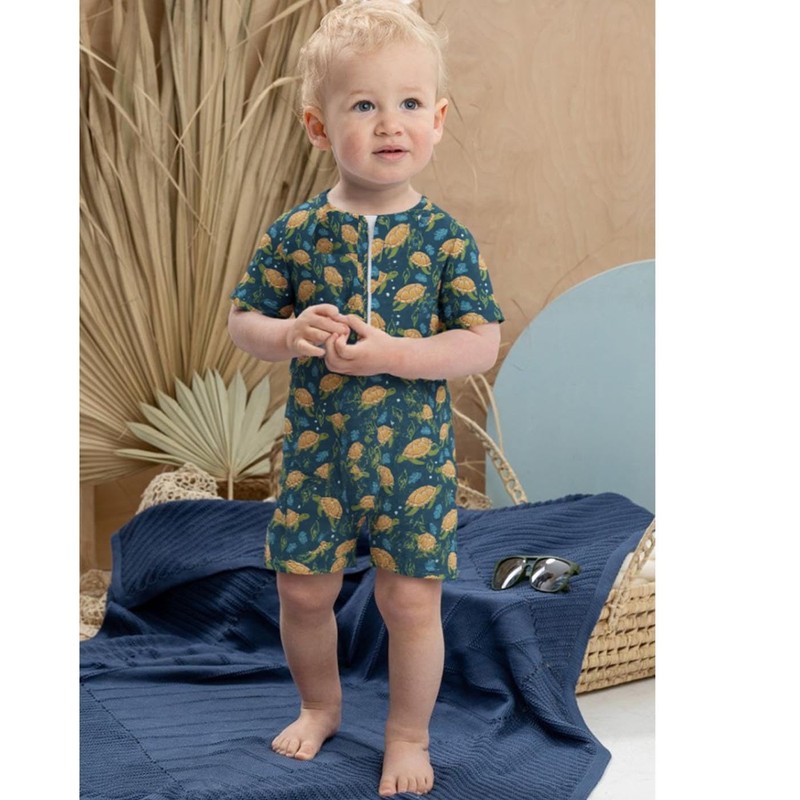 Infant Boys Turtle One Piece Swimsuit Zipper Rashguard Swimsuits Toddler