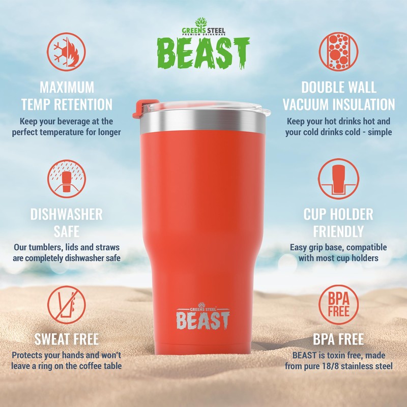 Beast 30oz Red Insulated Reusable Tumbler- BPA Free | Stainless