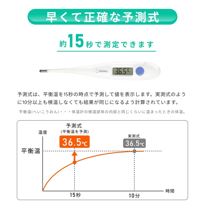 dretec Thermometer, Predictive 15 Second Temperature Measurement, Fast for Babies,