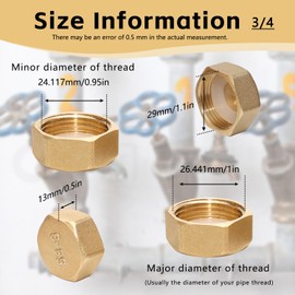 Brass Blanking Cap Radiator Valve caps 3/4" Inch Hex Brass Blanking Nut Caps for Washing Machine Sink Blanking Cap Plumbing Fittings Includes Sealing Washer