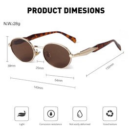 ADEWU Sunglasses Women's Oval Vintage Retro UV400 Protection Sunglasses Men Metal Frame, Havana Gold Brown