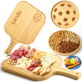 Patelai Pickleball Charcuterie Boards Set Pickleball Gifts for Women and Men Cheese Board with Handle 16.1 x 10.2 Inch and Plate 10.2 Inch Serving Tray Cutting Board Set for Fans Club Gatherings
